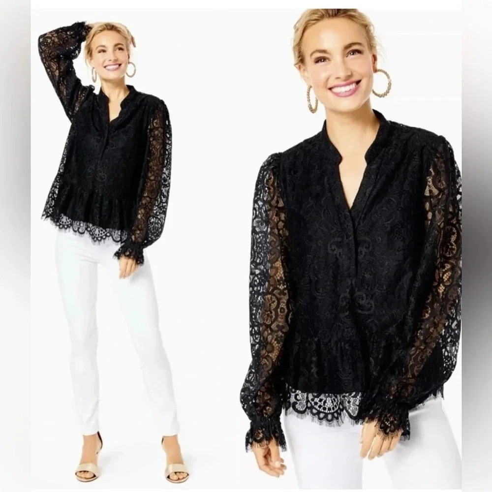 Lilly Pulitzer Jacelynne Lace Top Onyx Black Size Medium